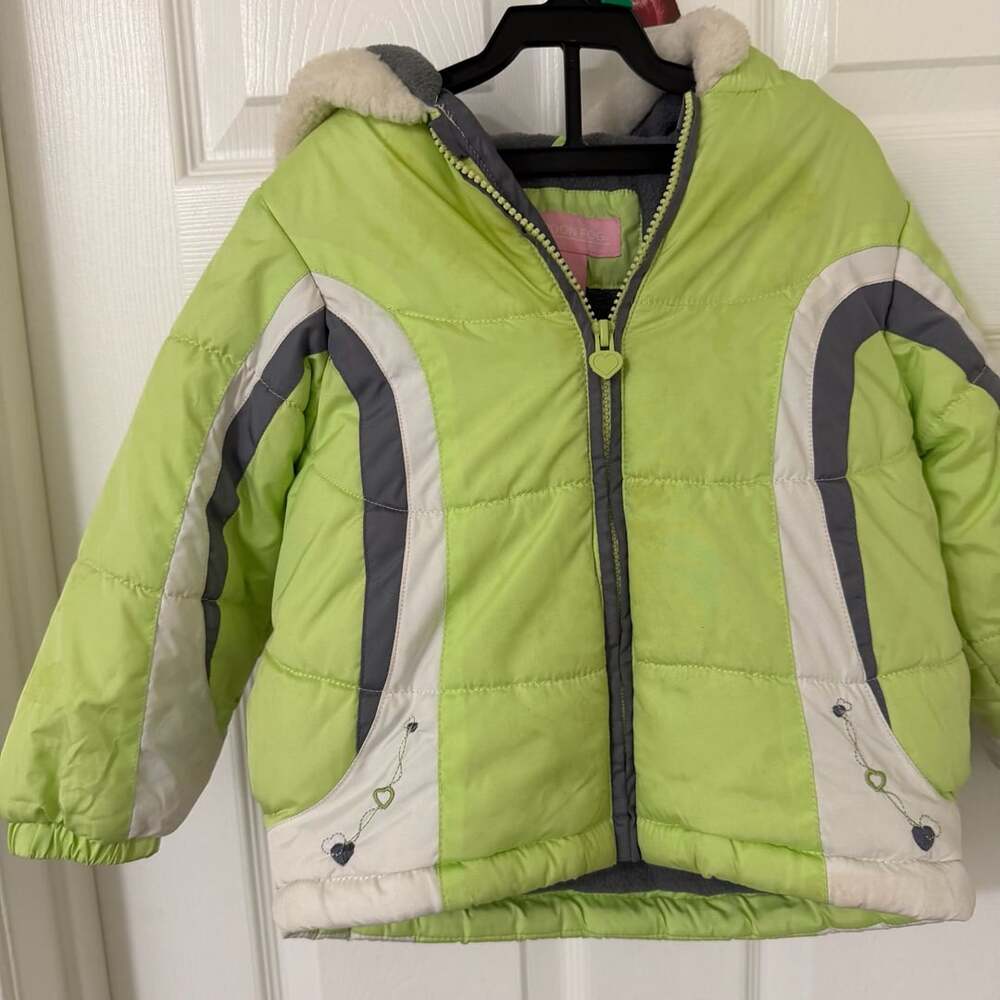 London Fog Winter Puffer Jacket Size 3T Lime Green Hooded Coat
